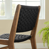 Aurora Woven Rope Wood Dining Side Chair Set of 2 in Walnutt Black