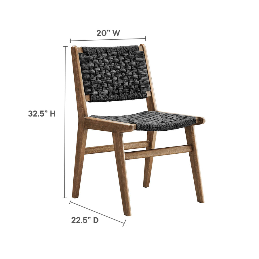 Aurora Woven Rope Wood Dining Side Chair Set of 2 in Walnutt Black