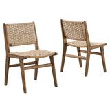 Aurora Woven Rope Wood Dining Side Chair Set of 2 in Walnut Natural