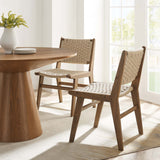 Aurora Woven Rope Wood Dining Side Chair Set of 2 in Walnut Natural