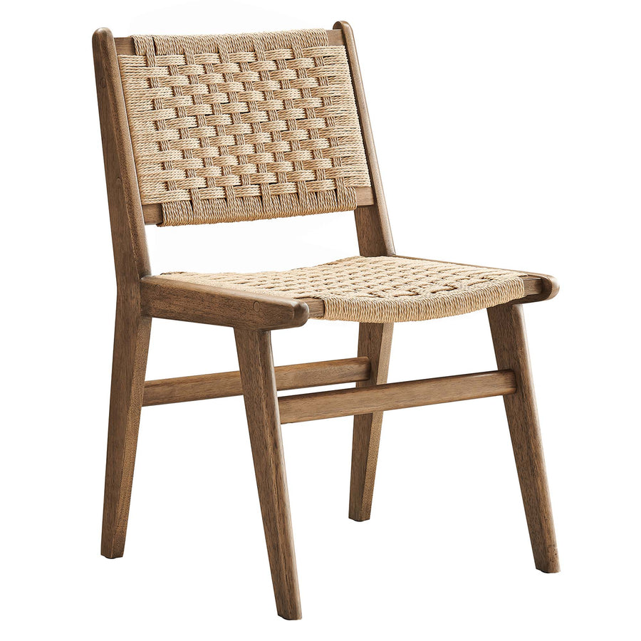 Aurora Woven Rope Wood Dining Side Chair Set of 2 in Walnut Natural