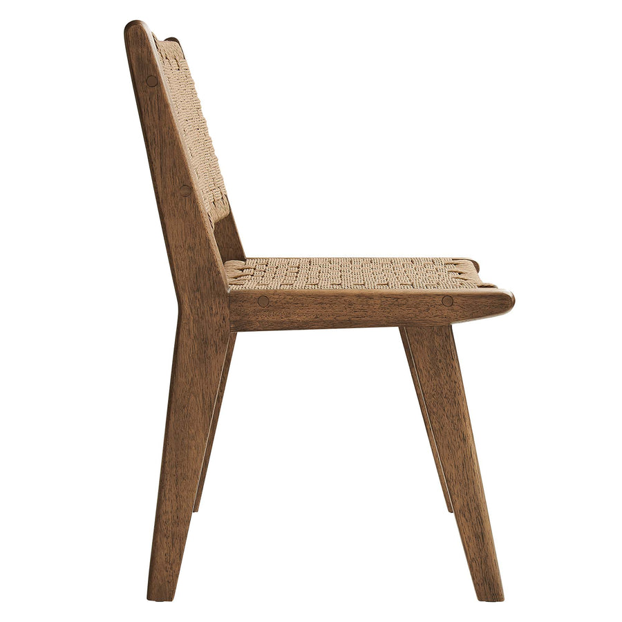 Aurora Woven Rope Wood Dining Side Chair Set of 2 in Walnut Natural