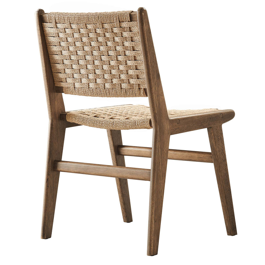 Aurora Woven Rope Wood Dining Side Chair Set of 2 in Walnut Natural