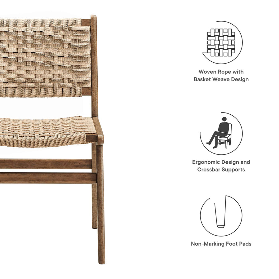 Aurora Woven Rope Wood Dining Side Chair Set of 2 in Walnut Natural