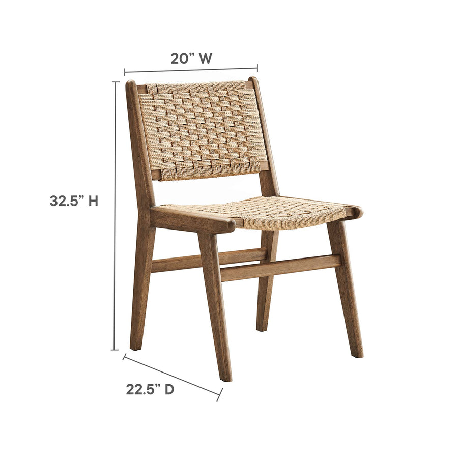 Aurora Woven Rope Wood Dining Side Chair Set of 2 in Walnut Natural