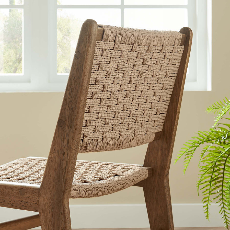 Aurora Woven Rope Wood Dining Side Chair Set of 2 in Walnut Natural