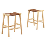 Aurora Faux Leather Wood Counter Stool Set of 2 in Natural Brown