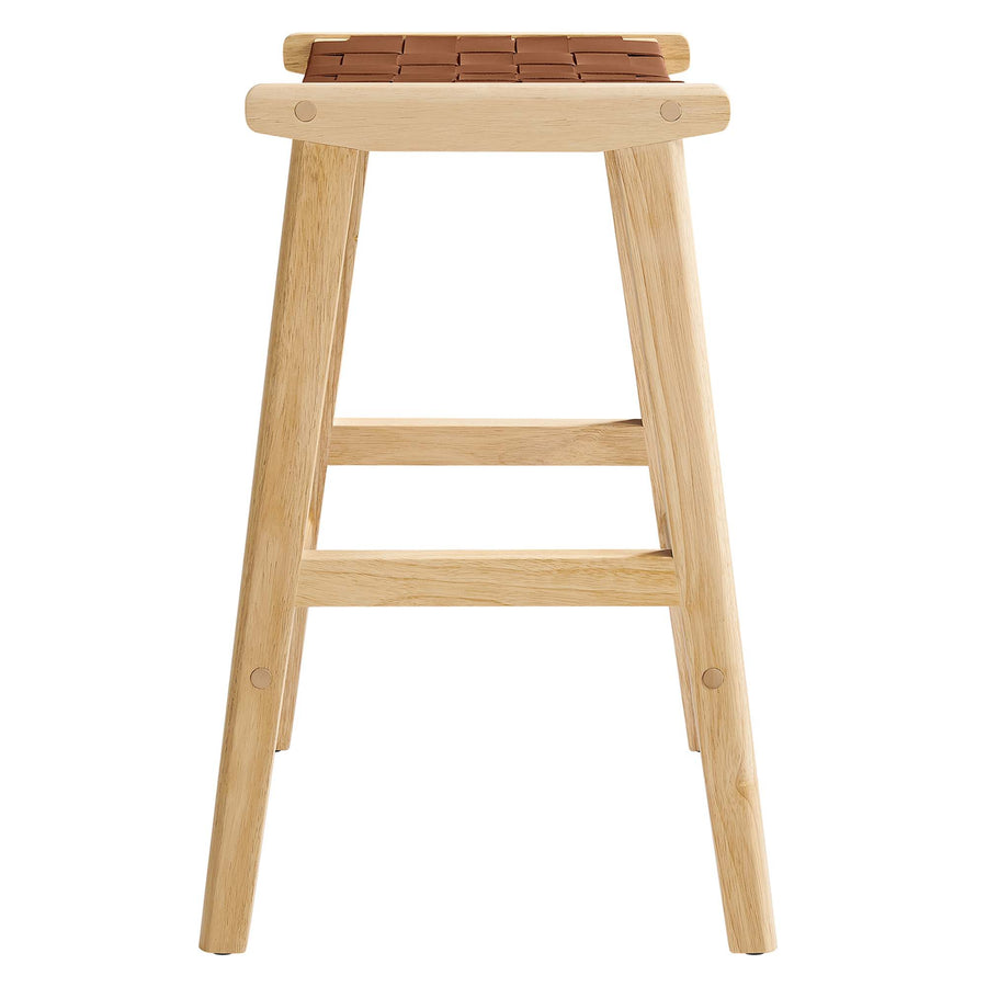 Aurora Faux Leather Wood Counter Stool Set of 2 in Natural Brown