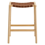 Aurora Faux Leather Wood Counter Stool Set of 2 in Natural Brown
