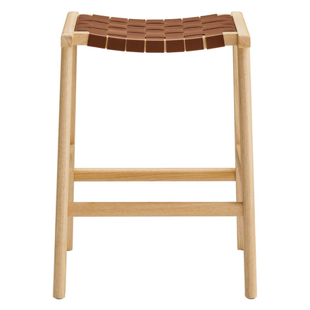 Saoirse Faux Leather Wood Counter Stool Set of 2 in Natural Brown