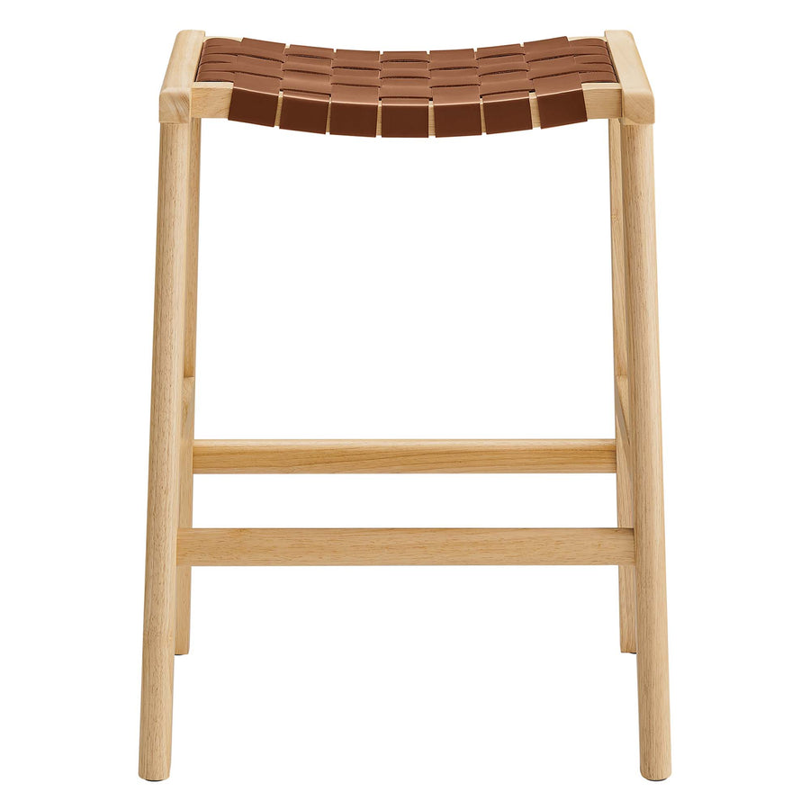 Aurora Faux Leather Wood Counter Stool Set of 2 in Natural Brown