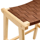 Aurora Faux Leather Wood Counter Stool Set of 2 in Natural Brown