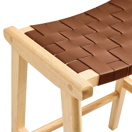 Saoirse Faux Leather Wood Counter Stool Set of 2 in Natural Brown