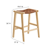 Aurora Faux Leather Wood Counter Stool Set of 2 in Natural Brown