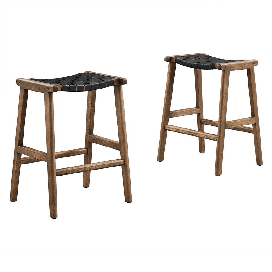 Aurora Faux Leather Wood Counter Stool Set of 2 in Walnut Black