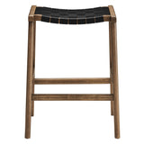 Aurora Faux Leather Wood Counter Stool Set of 2 in Walnut Black