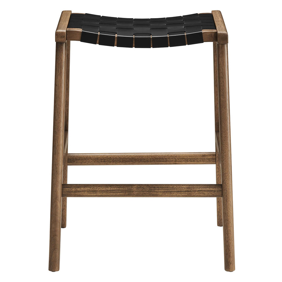 Aurora Faux Leather Wood Counter Stool Set of 2 in Walnut Black