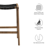 Aurora Faux Leather Wood Counter Stool Set of 2 in Walnut Black