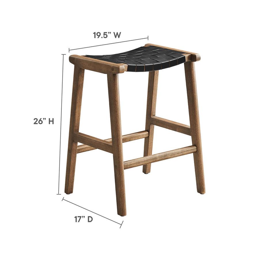 Aurora Faux Leather Wood Counter Stool Set of 2 in Walnut Black