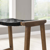 Aurora Faux Leather Wood Counter Stool Set of 2 in Walnut Black