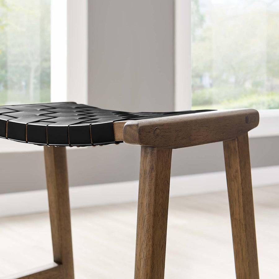 Aurora Faux Leather Wood Counter Stool Set of 2 in Walnut Black