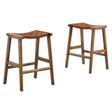 Aurora Faux Leather Wood Counter Stool Set of 2 in Walnut Brown