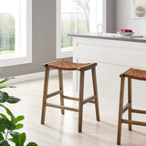 Aurora Faux Leather Wood Counter Stool Set of 2 in Walnut Brown