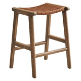 Aurora Faux Leather Wood Counter Stool Set of 2 in Walnut Brown