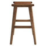 Aurora Faux Leather Wood Counter Stool Set of 2 in Walnut Brown
