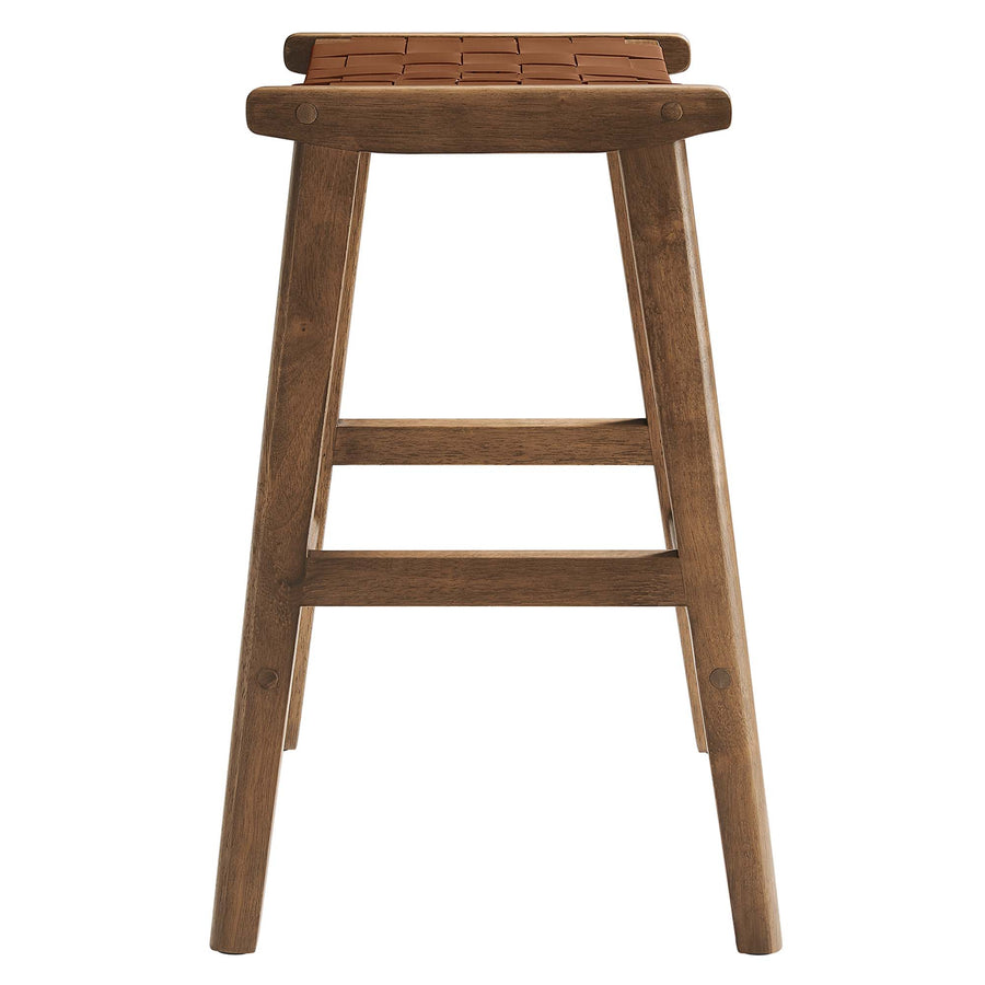 Aurora Faux Leather Wood Counter Stool Set of 2 in Walnut Brown