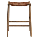 Aurora Faux Leather Wood Counter Stool Set of 2 in Walnut Brown