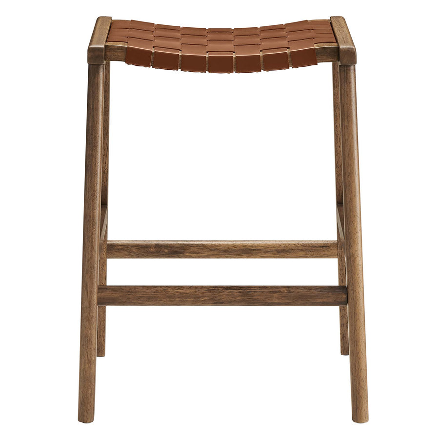 Aurora Faux Leather Wood Counter Stool Set of 2 in Walnut Brown