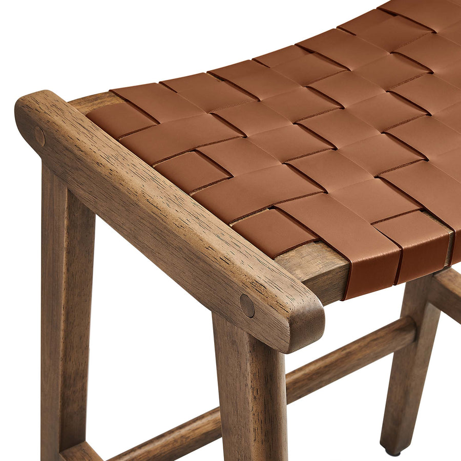 Aurora Faux Leather Wood Counter Stool Set of 2 in Walnut Brown