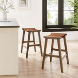 Aurora Faux Leather Wood Counter Stool Set of 2 in Walnut Brown