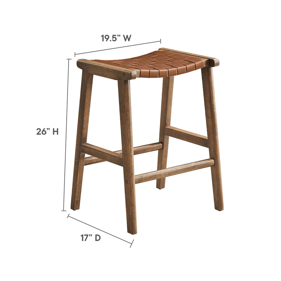 Aurora Faux Leather Wood Counter Stool Set of 2 in Walnut Brown