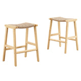 Aurora Woven Rope Wood Counter Stool Set of 2 in Natural Natural