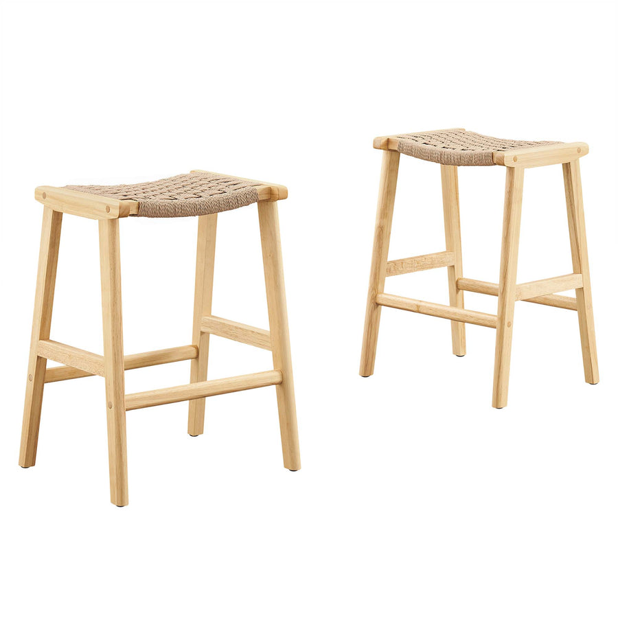 Aurora Woven Rope Wood Counter Stool Set of 2 in Natural Natural