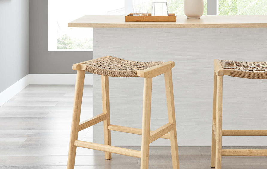 Aurora Woven Rope Wood Counter Stool Set of 2 in Natural Natural