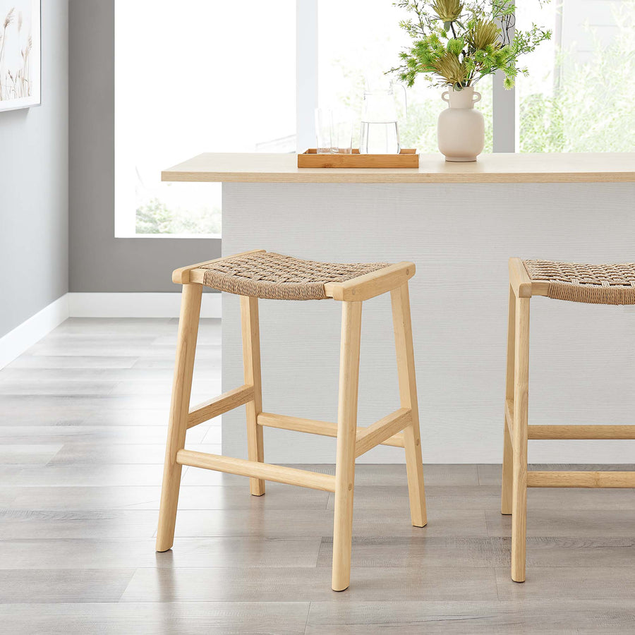 Aurora Woven Rope Wood Counter Stool Set of 2 in Natural Natural