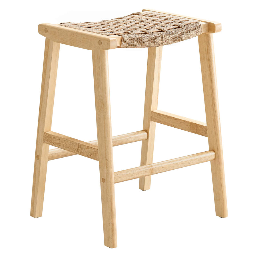 Aurora Woven Rope Wood Counter Stool Set of 2 in Natural Natural
