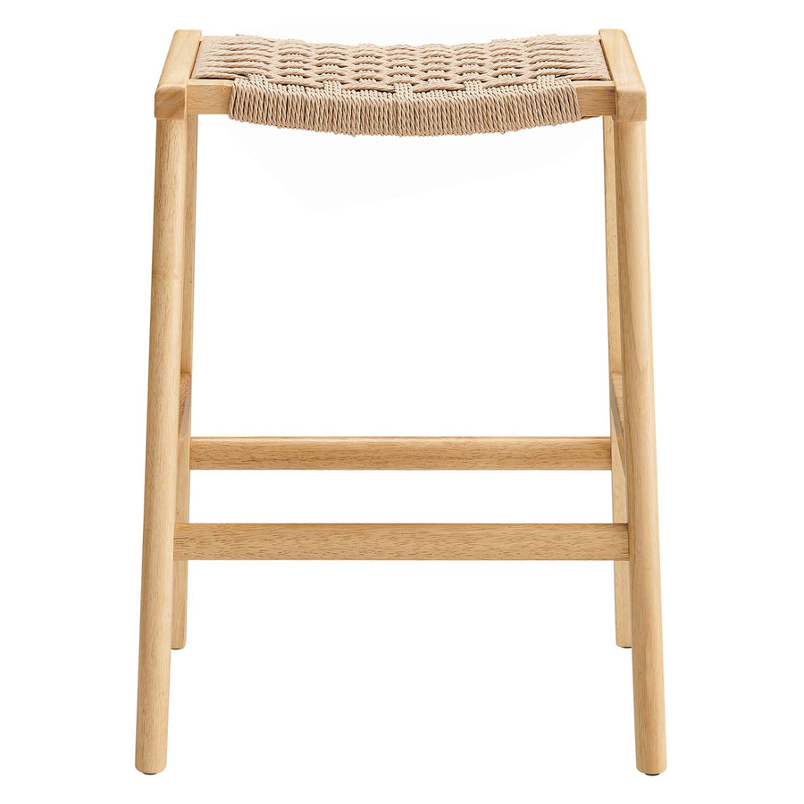 Aurora Woven Rope Wood Counter Stool Set of 2 in Natural Natural