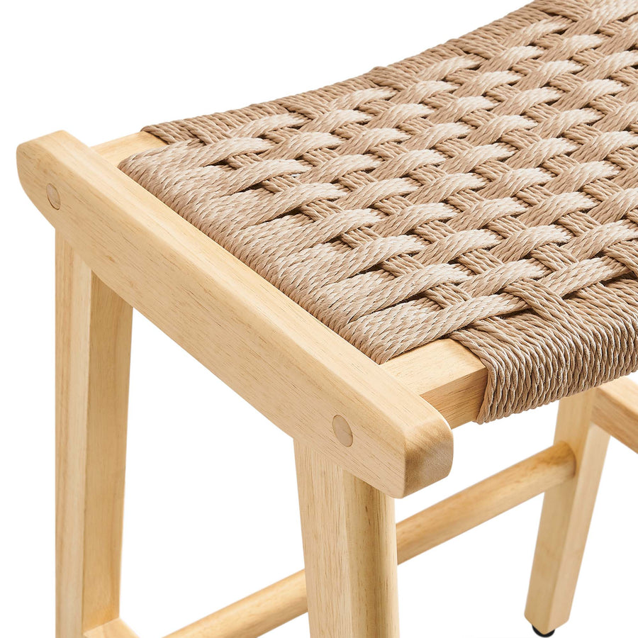 Aurora Woven Rope Wood Counter Stool Set of 2 in Natural Natural