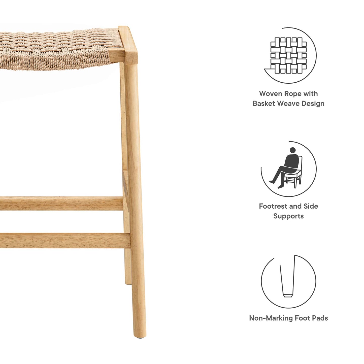 Saoirse Woven Rope Wood Counter Stool Set of 2 by Furniture For America