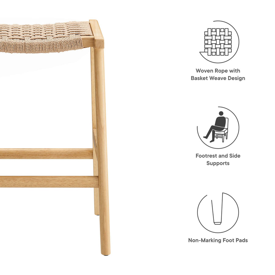 Aurora Woven Rope Wood Counter Stool Set of 2 in Natural Natural