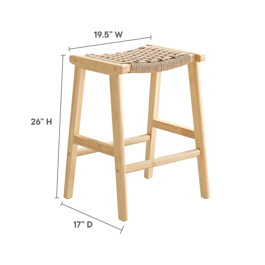 Aurora Woven Rope Wood Counter Stool Set of 2 in Natural Natural