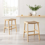 Aurora Woven Rope Wood Counter Stool Set of 2 in Natural Natural