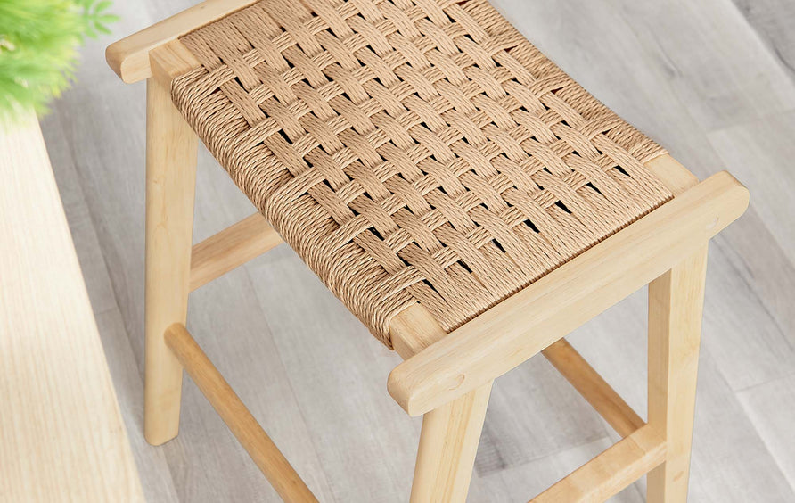 Aurora Woven Rope Wood Counter Stool Set of 2 in Natural Natural