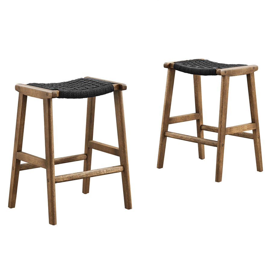 Aurora Woven Rope Wood Counter Stool Set of 2 in Walnut Black