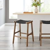 Aurora Woven Rope Wood Counter Stool Set of 2 in Walnut Black