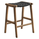 Aurora Woven Rope Wood Counter Stool Set of 2 in Walnut Black